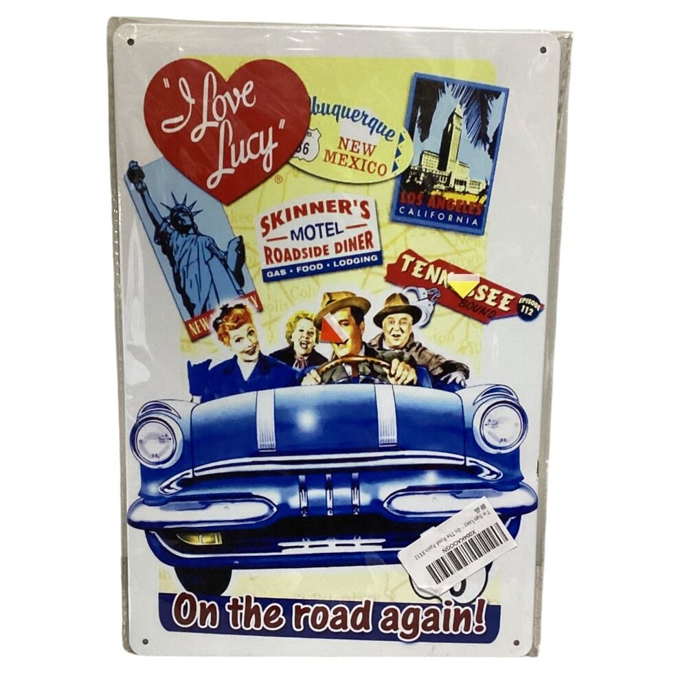 12 X 8 Tin Retro Golden Era Signage I Love Lucy on the Road Again New Sealed
